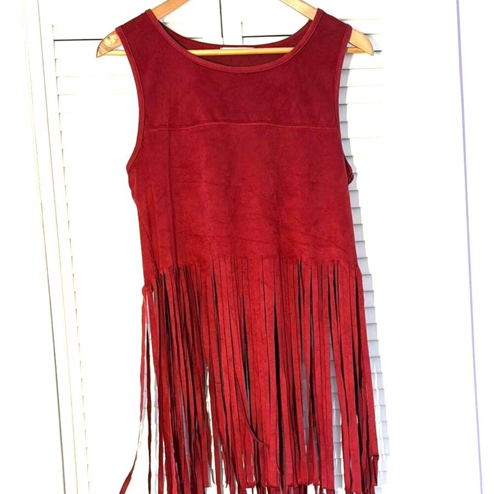 Acemi Red Sleeveless Dress with Fringe Size M